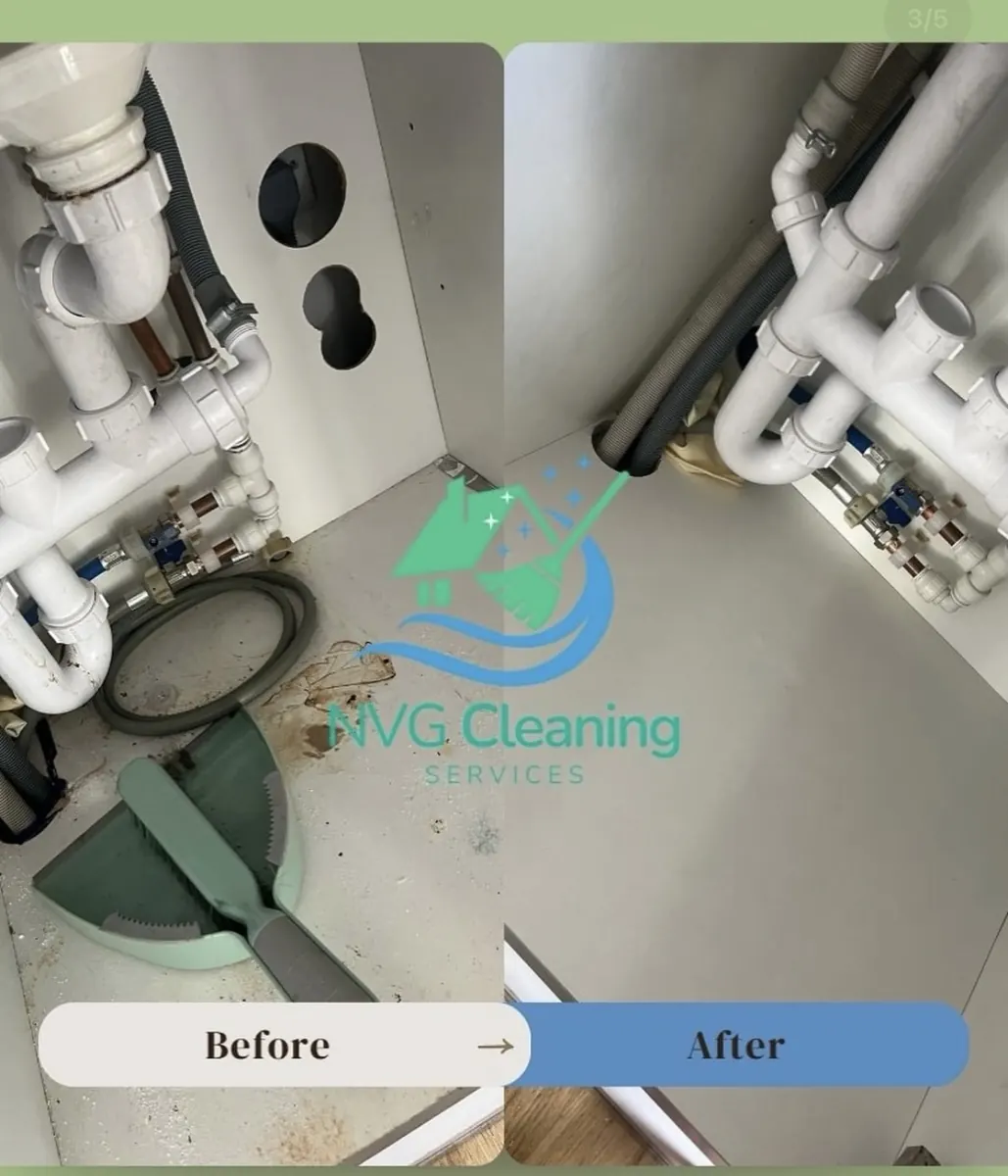 Sink Cupboard Cleaning before and after by NVG Cleaning Services